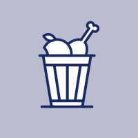 Icon graphic shows food in a waste bin